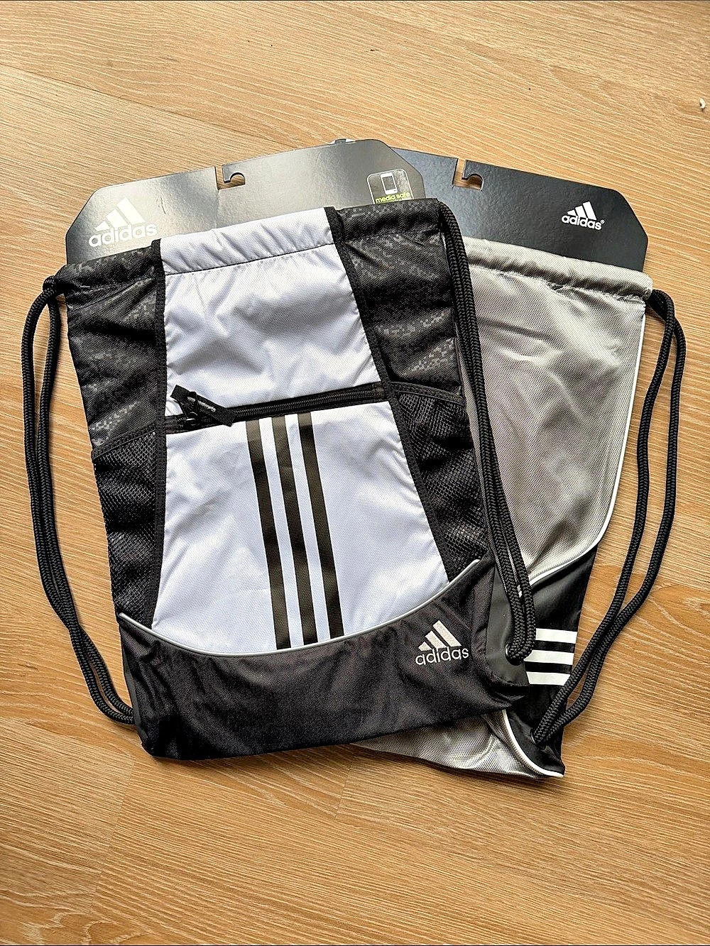 New 2 adidas Alliance II Sackpacks Striped Black & Gray NWT